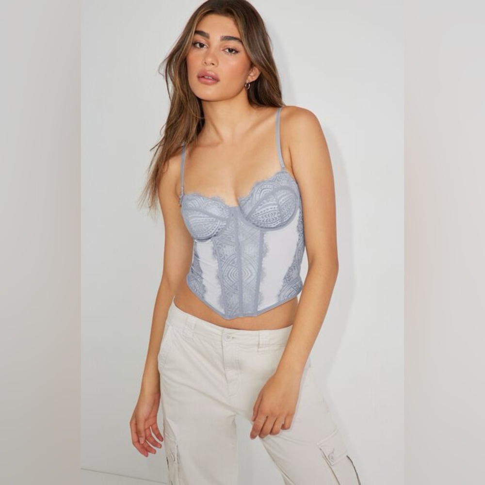NWT Garage Chrishell Lace Mesh Bustier Corset Top Blue